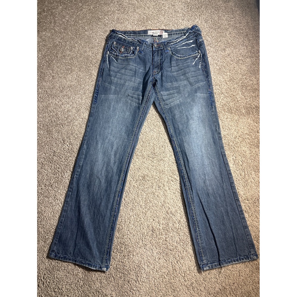 Laguna Beach Jean Co Mens 36 Blue Embroidered Crystal Cross Jeans MD1014PS